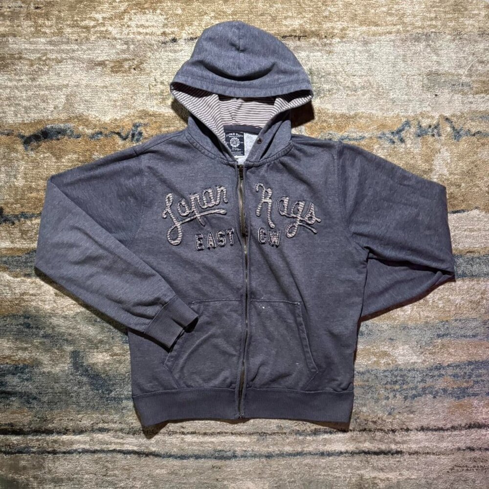 Y2K Japan Rags Gray Zip Up Script Embroidery